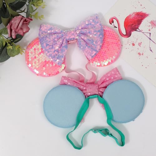 Image of DRESHOW Minnie Ears Headbands Mouse Ears Sequin Bow Headbands Elastic Adjustable Headband Glitter Party Decoration Cosplay Costume for Women