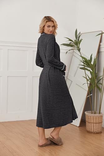Image of Ekouaer Womens Robe Long Bathrobe Lightweight Soft Knit Kimono Robes Ladies Casual Sleepwear S-3XL