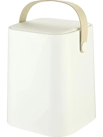 Tutma Saplı İç Kovalı Tezgah Üstü Mutfak Çöp Kovası, 8 Litre, Kilitli Kapak, Click Kapak, 24x24x30 cm (BEYAZ, 8 LİTRE)