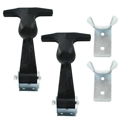 Biaungdo 2 Pcs Rubber Flexible Hood Catch, Black T-Handle Draw Latches with Brackets Stainless Steel T-Handle Hasp for Hood/Tool Box/Vehicle Engine