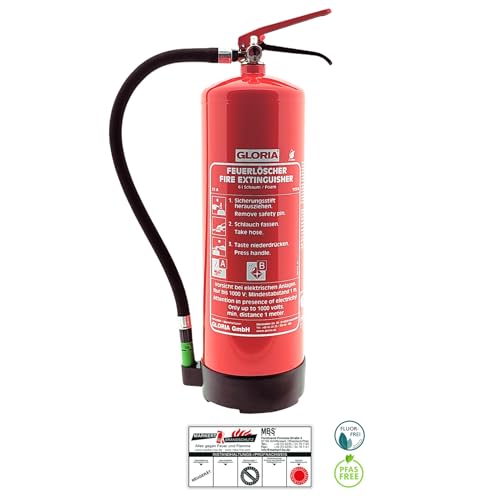 GLORIA Bio-Schaum-Dauerdruck-Feuerlöscher SDE 6 - fluorfrei - Inhalt 6 l - Brandklasse A+B - inkl. Wandhalterung