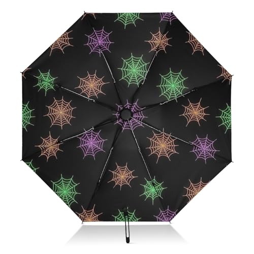 Parapluie de voyage haut de gamme motif toiles d'araignées fluo