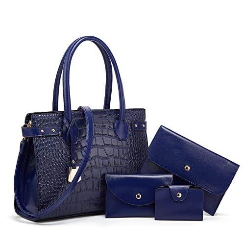 YANYUYNAY Bolso de mano de mujer a la moda, bolso grande para mujer, bolso con estampado de cocodrilo, bolso pequeño para mujer, bolso de la compra, multibolsillos en un juego de 2 - 4, azul, Groß Cover