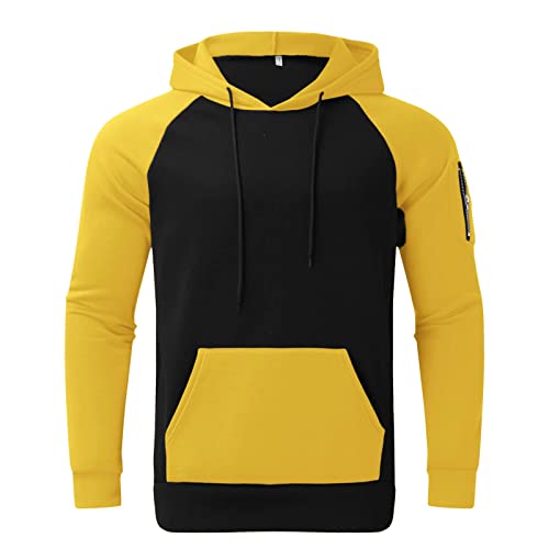Mens Color Block Pullover Hoodie Sweatshirt Sleeve Zip Pocket Kangaroo Pocket Drawstring Hood Casual Streetwear2