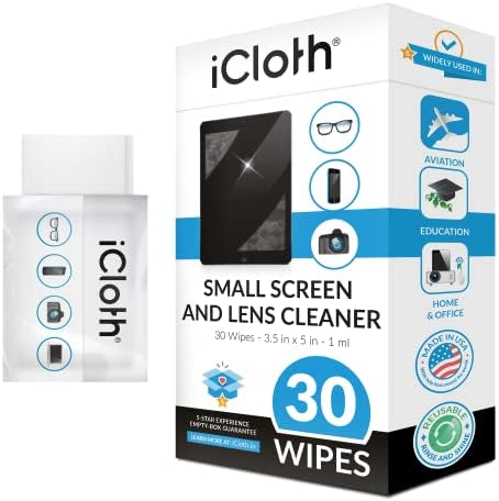iCloth Lens Cleaning Wipes [5 x 3.5 Inches - 30 Wipes] Safe for All Screens