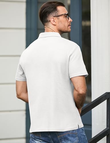 JMIERR Men's Waffle Polo Shirts Summer Casual Short Sleeve T-Shirt Button Up Solid Color Henley Shirts2