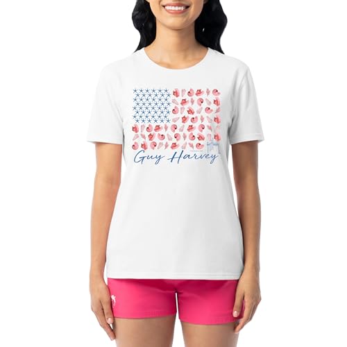 Guy Harvey Women's Graphic Short Sleeve T-Shirt, Bright White/Sea Flag, X-Large