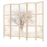 LUMASOUL Biombo Separador de Ambientes Unilateral - en Estilo Japonés - Biombos Separadores de 5 Paneles - Biombos Decorativos para Divisor Ambientes - Motivo Bosques - 225x172 cm