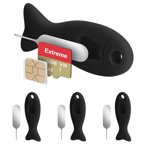 4-in-1 SIM Card Tool - Ejector & Storage - Compatible with iPhone, Samsung & More (Black, 4 Pack)