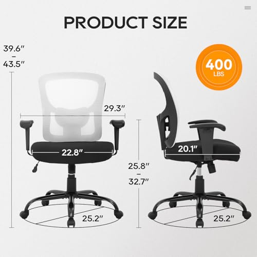 Image of BestOffice Big and Tall Office Chair 400lbs Desk Chair Mesh Computer Chair with Lumbar Support Wide Seat Adjust Arms Rolling Swivel High Back Task Executive Ergonomic Chair for Home Office, White