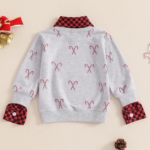 Toddler Boy Girl Christmas Turndown Collar Sweatshirt Candy Cane Print Long Sleeve Tops for Fall Winter4