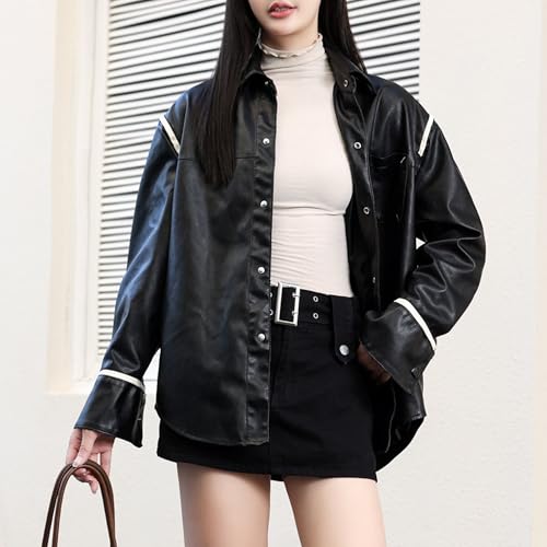 Veste bomber surdimensionnee similicuir retro Y2K fermeture zippee