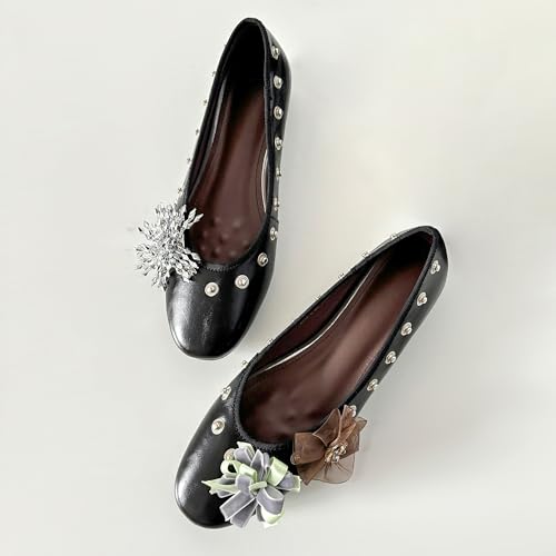 Women Floral Ballet Flats Marry Jane Flat Pumps Round Toe Comfortable Dress Shoes with Buckle4