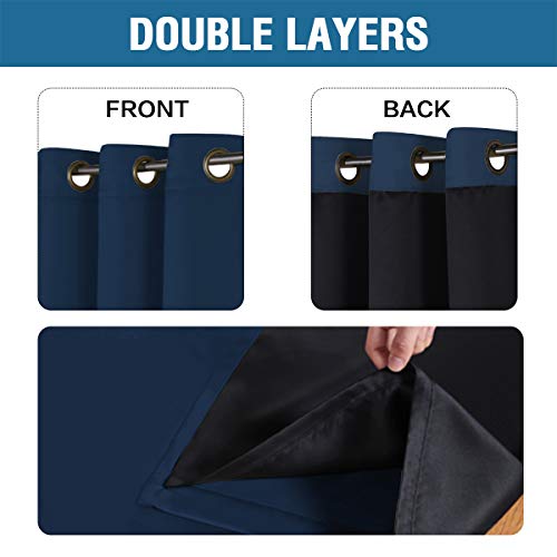 100% Blackout Curtains For Bedroom 84 Inches Long Thermal Insulated Lined Curtains For Living Room Double Layer Full Light Blocking Energy Saving Grommet Drapes Draperies, 2 Panels, Navy Blue #TOP3