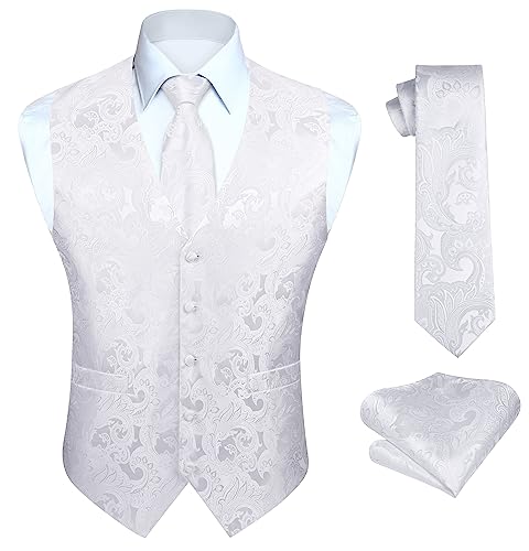 Image of HISDERN Vest and Tie Sets for Men Vests Paisley Floral Jacquard Necktie Pocket Square 3PCS Waistcoat for Suit or Tuxedo
