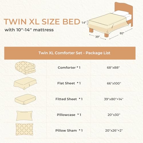 Image of Sasttie Twin XL Comforter Set, 5-Piece Bed in a Bag, Pintuck Bedding Sets for All Season, Includes Comforter, Flat Sheet, Fitted Sheet, Pillowcase and Pillowsham, Indigo Blue