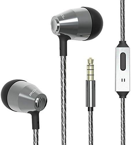 FOU Earphones with Mic Stereo Bass Wired Earbuds Noise Canceling Headphones Compatible for ISO Android PC 3.5MM Jack Devices(Grey)