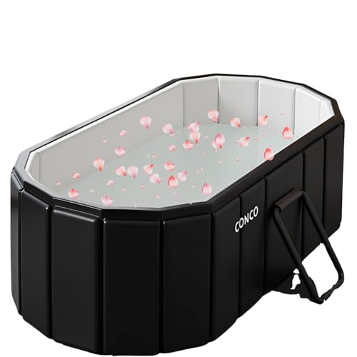 Image of Lexara Portable Folding Bathtub for Bathroom - Large Freestanding Soaking Tub with Thick Insulated, Ice & Hot Spa Tub, Collapsible Cold Plunge Therapy, Muscle Recovery Tub (Black Bathtub)
