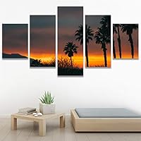 SIGNWIN 5 Panel Canvas Wall Art Palm Tree for Home Decorations Ready to Hang - 60