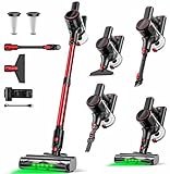 OUYFHK Cordless Vacuum Cleaner, 45KPA 8-in-1 Vacuum Cleaners for Home, 45Mins Runtime, Anti-Tangle Stick Vacuum with LED Display, Rechargeable Lightweight Vacuum for Pet Hair/Carpet/Floor (Red)