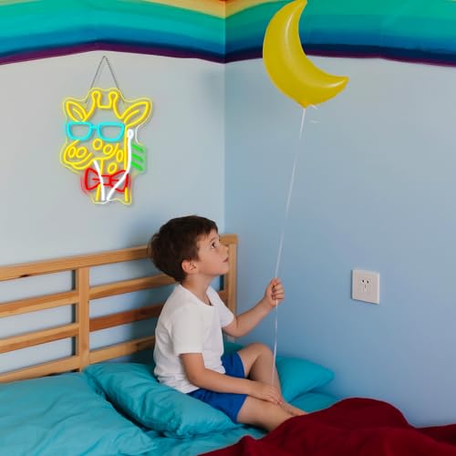 Image of Lucunstar Giraffe Neon Sign Music LED Sign for Wall Giraffe Decor for Bedroom Studio Live House Animal Neon Light Up College Room Music Gifts for Animal Lovers Teens