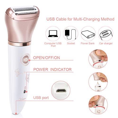 Electric Razors for Women - Painless 2-in-1 Shaver for Women Hair Remover for Face, Legs and Underarm Wet & Dry, Portable Bikini Trimmer, Lady Hair Removal with 2 Trimmer Heads- Micro USB Recharge - Image 7