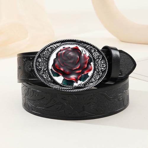 Image of Antique Rose Belt Buckles for Women Men Western Cowboy Cowgirl Floral Belt Buckle Christmas Halloween Gifts