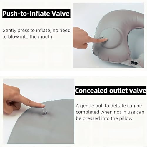 Image of Polyester Inflatable Travel Pillow For Sleeping Airplane - Inflatable Neck Pillow For Traveling On Plane, Press To Inflate,Portable Travel Neck Pillow.(Multicolor)