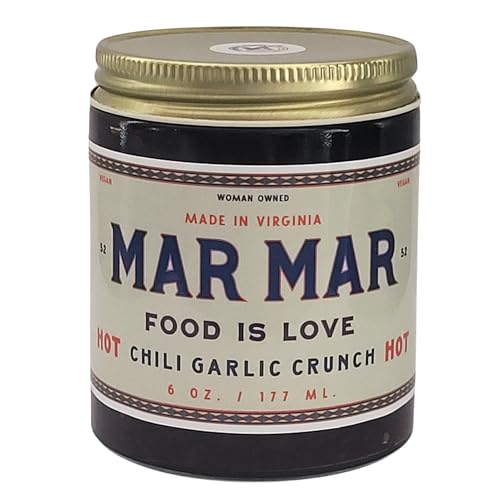 Chili Garlic Crunch by Mar Mar - Hot Version - Spicy Garlic & Chili Oil - Extra Bold Heat - Vegan, Keto-Friendly - Flavor-Packed Condiment for Ramen, Eggs, Pizza, Avocado Toast & More (6oz Jar)