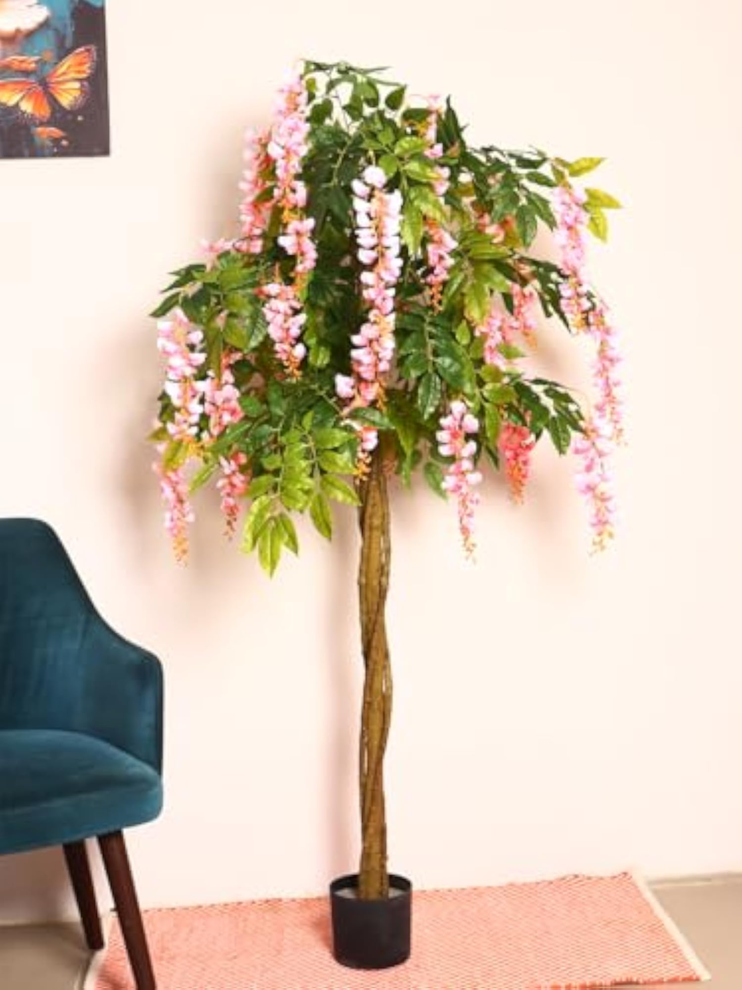 Artificial Wisteria Flowers Plant with Pot, Pink