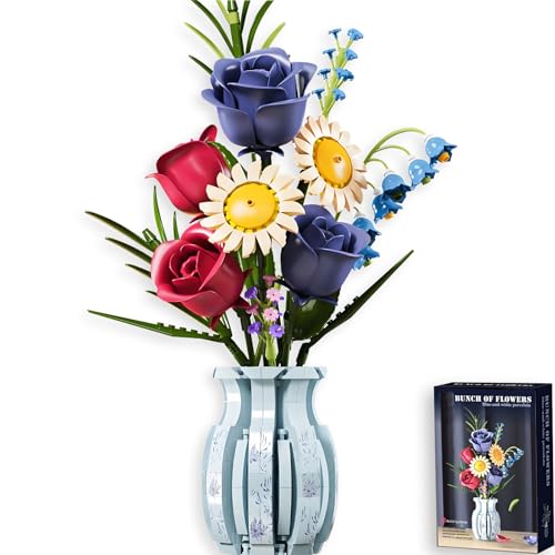 DINYOAN Construction de Bouquet de Fleurs avec Vase, 787 PCS Construction Bouquet Fleurs, Rose Kit de Blocs de Construction de Bouquet de Fleurs, Cadeau de Saint-Valentin, Anniversaire, Fête des Mères