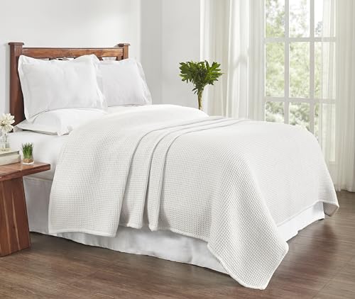 Tahari Home - Blanket, Soft Diamond Textured Cotton Blanket, Cozy Home Decor (Samantha Bright White, Full/Queen)
