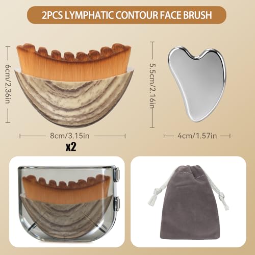 EULOGIST 2PCS Lymphatic Contour Face Brush & Stainless Steel Gua Sha Tool Set, for Face and Neck Massage gua sha, Jawline Puffiness, Lifting, Relaxation, Lymphatic Drainage