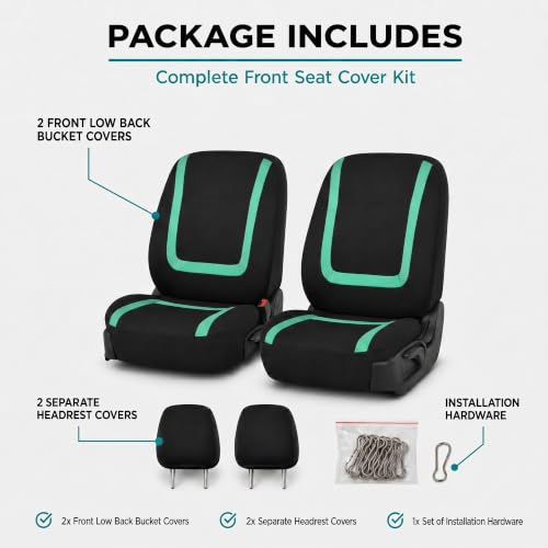 Image of FH Group Car Seat Covers Front Set in Cloth - Car Seat Covers for Low Back Car Seats with Removable Headrest,Universal Fit,Automotive Seat Covers,Washable Car Seat Cover for SUV,Sedan,Van Mint