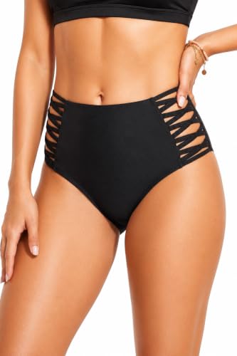 Image of Holipick Women High Waisted Bikini Bottoms Tummy Control Swimsuit Bottoms Strappy Swim Bottom