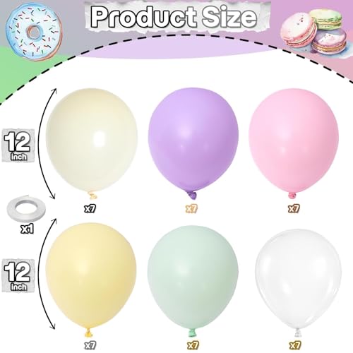 Image of Pastel Rainbow Party Balloons Assorted Colors, Pastel Light Purple Pink Yellow Green Latex Multicolor Balloons for Girl Colorful Candy Princess Ice Cream Birthday Bridal Baby Shower Party Decorations