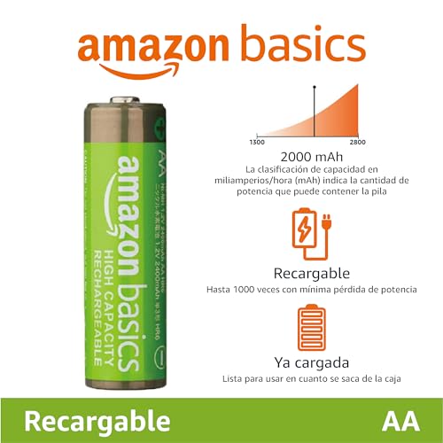 Amazon Basics paquete de 4 baterías AA NiMH recargables, 2400 mAh, 1,2 V, se recargan hasta 400 veces, precargadas - Image 3