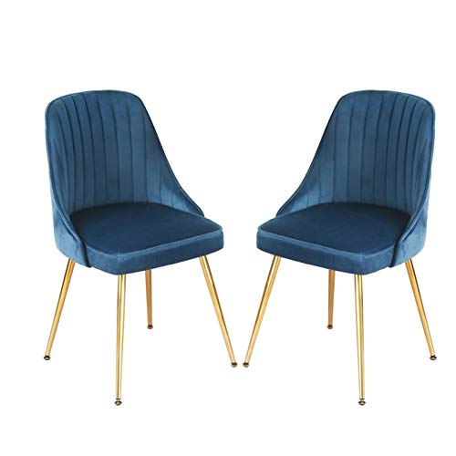 SJIALEN 1/2/4/6pcs Metal Legs Living Room Chairs,for Office Lounge Dining Kitchen Bedroom Velvet Reception Chair Household Desk Chair Kitchen Chair (Color : Blue, Size : 2pcs)