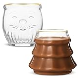 Singhoow 2 Pcs Christmas Tree and Santa Claus Drinking Glasses, 16oz Xmas Tree and 24oz Santa Claus Clear Glass Mug Novelty Stemless Wine Glass with Gold Rim Xmas Creative Coffee Juice Cup for Party