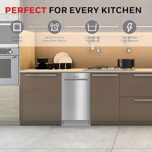 Image of Honeywell 18-Inch Dishwasher with 8 Place Settings, 6 Washing Programs, Stainless Steel Tub, UL & Energy Star Certified, Stainless Finish