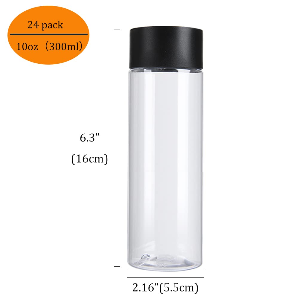 24 Pack 10 Oz Clear PET Plastic Juice Bottles With Black Lids - 300ml Smoothie Bottles