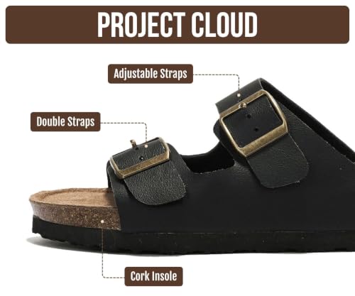Image of Project Cloud 100% Genuine Leather Womens Sandals Slides for Women (Venita) | Cork Footbed Sandals for Women with Memory Foam and Arch Support Vacation Essentials Slides Women Footwear Flat Sandals