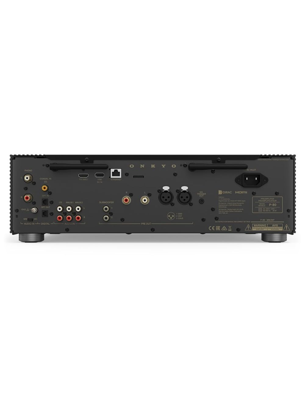 Onkyo P-80 Preamplificatore con stadio Phono MM/MC, DAC, streamer Ethernet/Wi-Fi, Bluetooth aptX HD, HDMI (ARC) e DAC, Nero