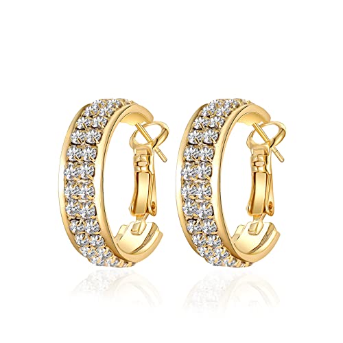 14K Gold Plated Shining Hoop Earrings for Women Luxury Cubic Zirconia Rhinestone Round Full Crystal Huggie Earrings Bright Hypoallergenic Delicate Dainty Birthday Party Gift Jewelry