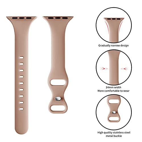 Image of Thin Slim Band Compatible with Apple Watch 38mm 40mm 41mm 42mm 44mm 45mm 46mm 49mm, Replacement Silicone Sport Strap for iWatch Series 11 /10 /9 /8 /7 /6 /5 /4 /3 /2 /1 Ultra SE Women Men, Milk Tea