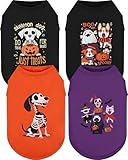 XPUDAC 4 Pack Halloween Dog Shirts Skeleton Pumpkin Puppy Clothes Soft Strechy Pet Outfits for Small Medium Large Dogs Boy Girl Cat Apparel, L
