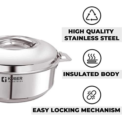 Image of Kuber Industries Stainless Steel Kadhai with lid & Casserole I Tri-ply Kadai Induction Base I Kadai 2.2 litres & Casserole 2 litre Capacity I Extra Deep I Riveted Handles
