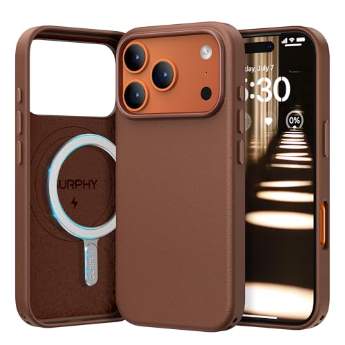 SURPHY Case for iPhone 17 Pro Case (6.3 inch 2025), Compatible with MagSafe, Faux Leather 17 Pro Phone Cases Whit Soft Microfiber Lining, Brown
