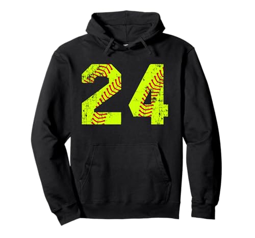 Vintage Softball 24 Jersey Number Pullover Hoodie
