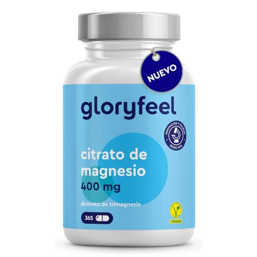Citrato de Magnesio 365 Cápsulas - 400mg de Magnesio elemental altamente dosificado - Dicitrato de Trimagnesio bien tolerado y altamente biodisponible - Probado en laboratorio y sin aditivos